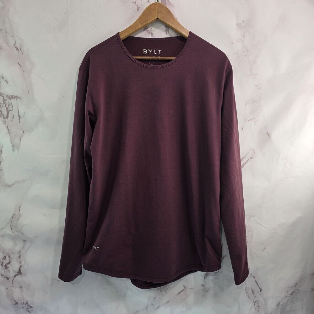 Bylt T Shirt Mens Medium Red Long Sleeve Drop Cut LS Lux Blend Tee Burgundy